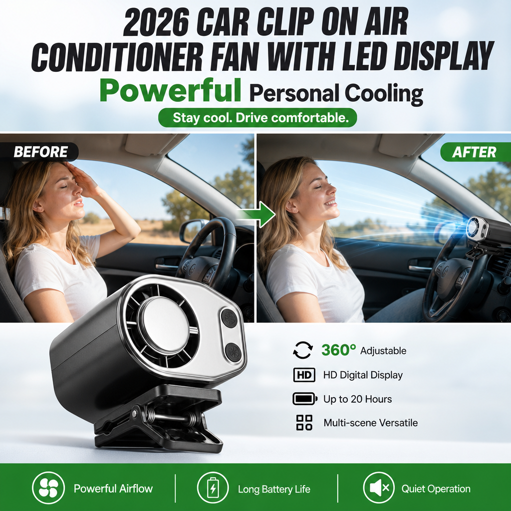 2026 Car Clip On Air Conditioner Fan with LED Display