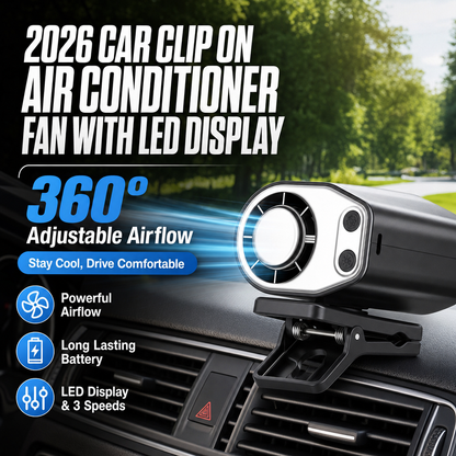 2026 Car Clip On Air Conditioner Fan with LED Display