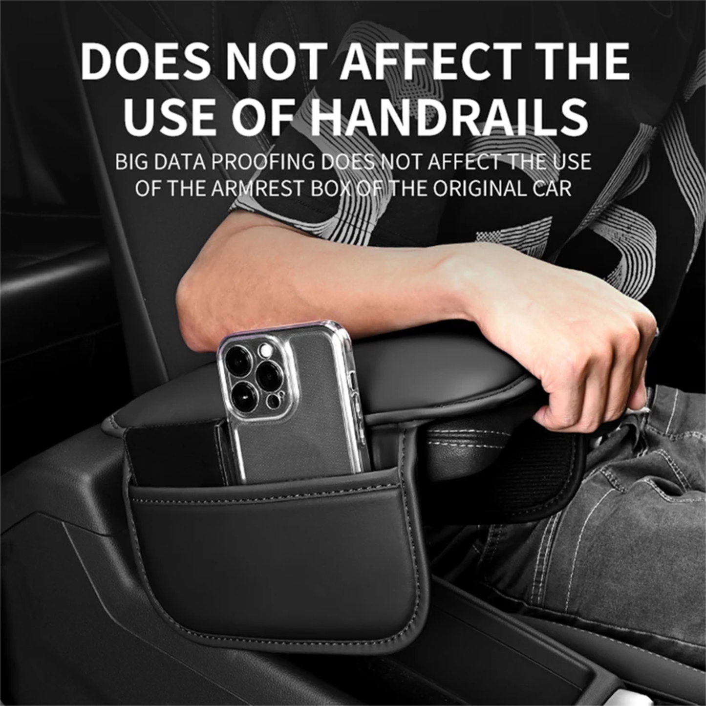 Car Armrest Cushion with Side Pockets