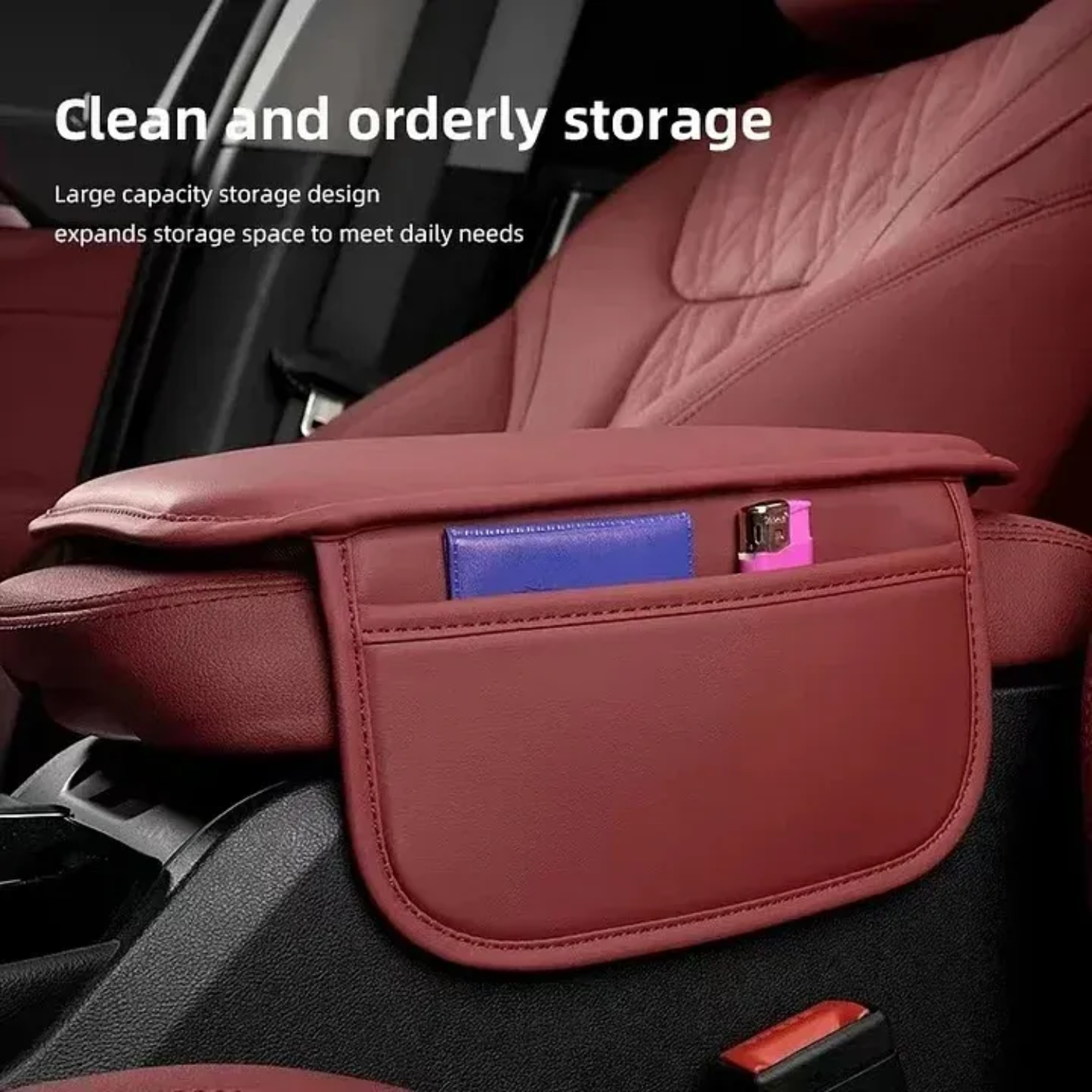 Car Armrest Cushion with Side Pockets
