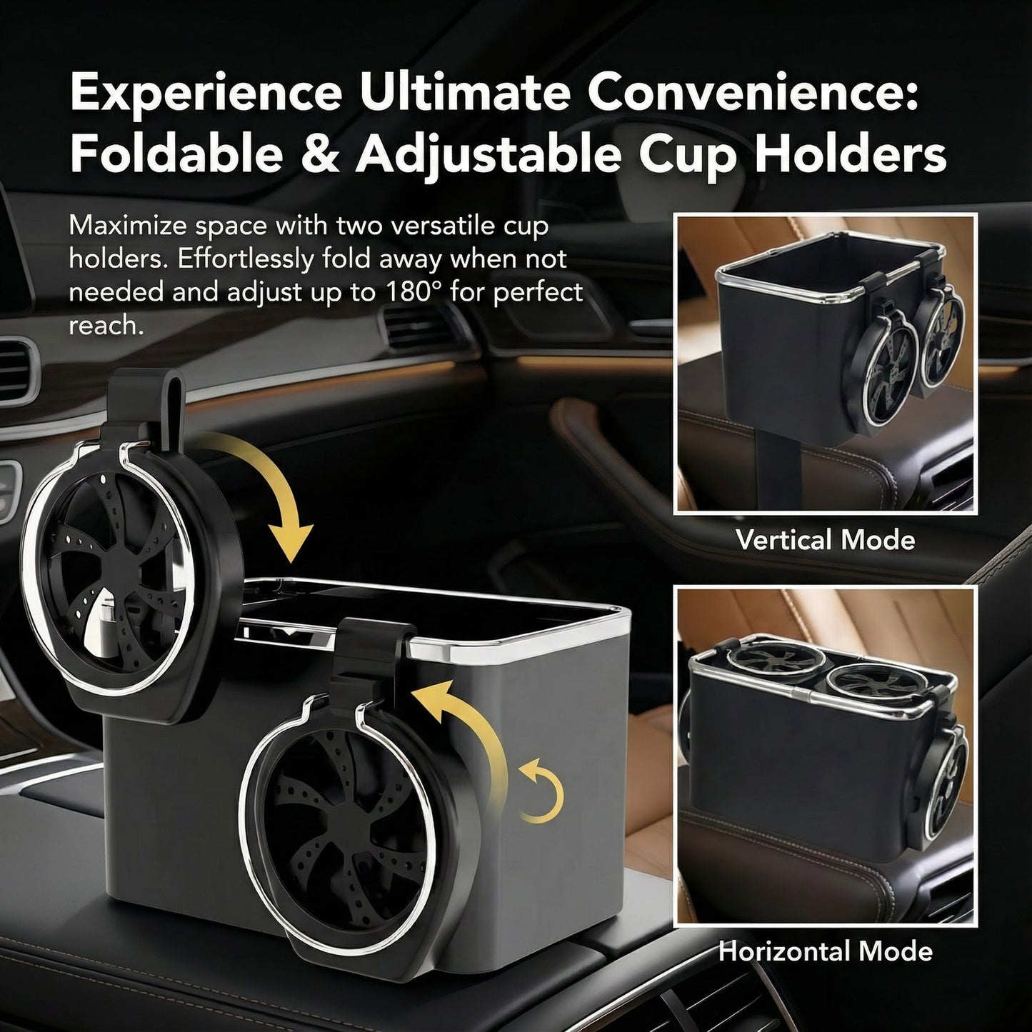 Armrest Storage Box with 2 Cup Holders