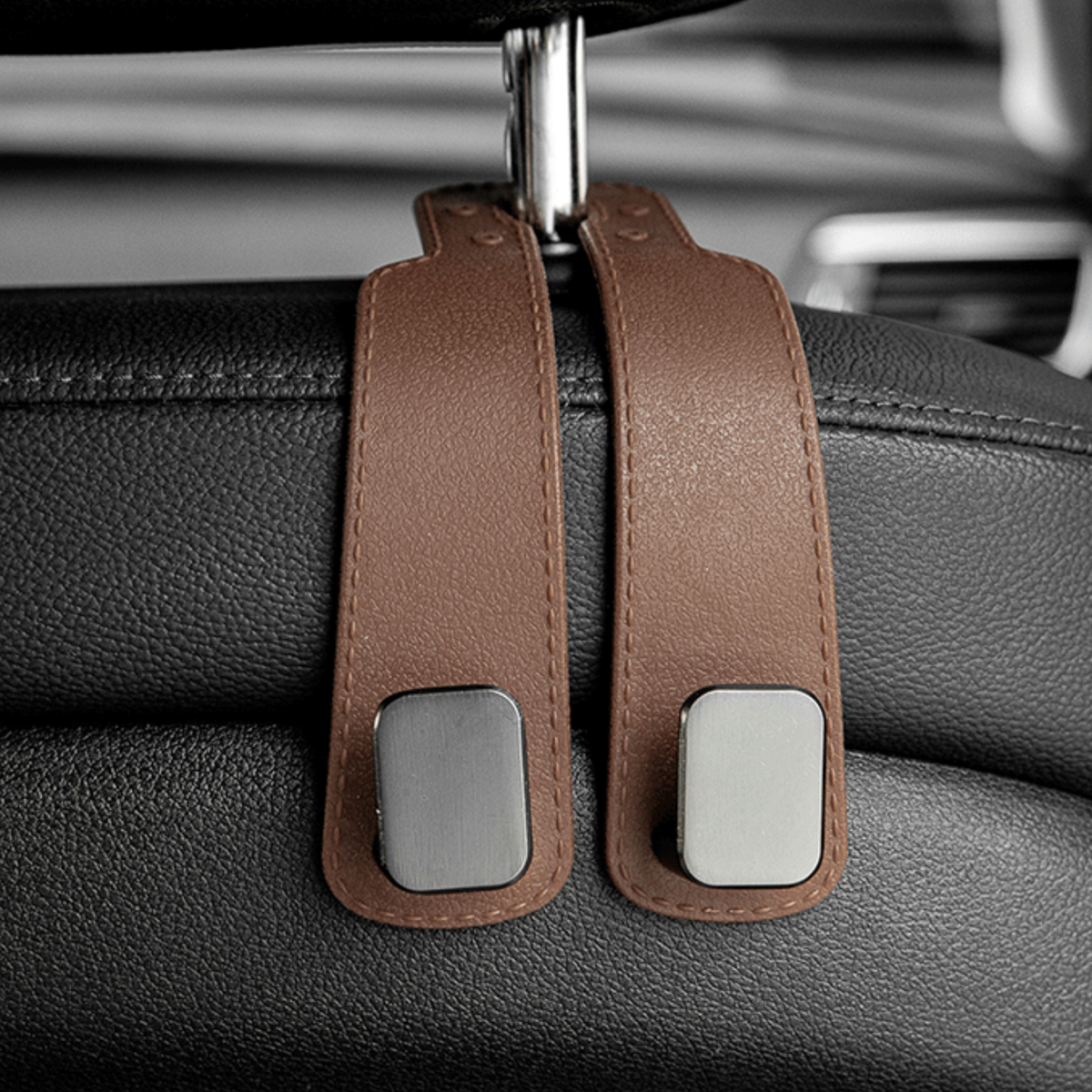 Upgraded Car Seat Back Double Hooks with Soft Faux Leather PRO