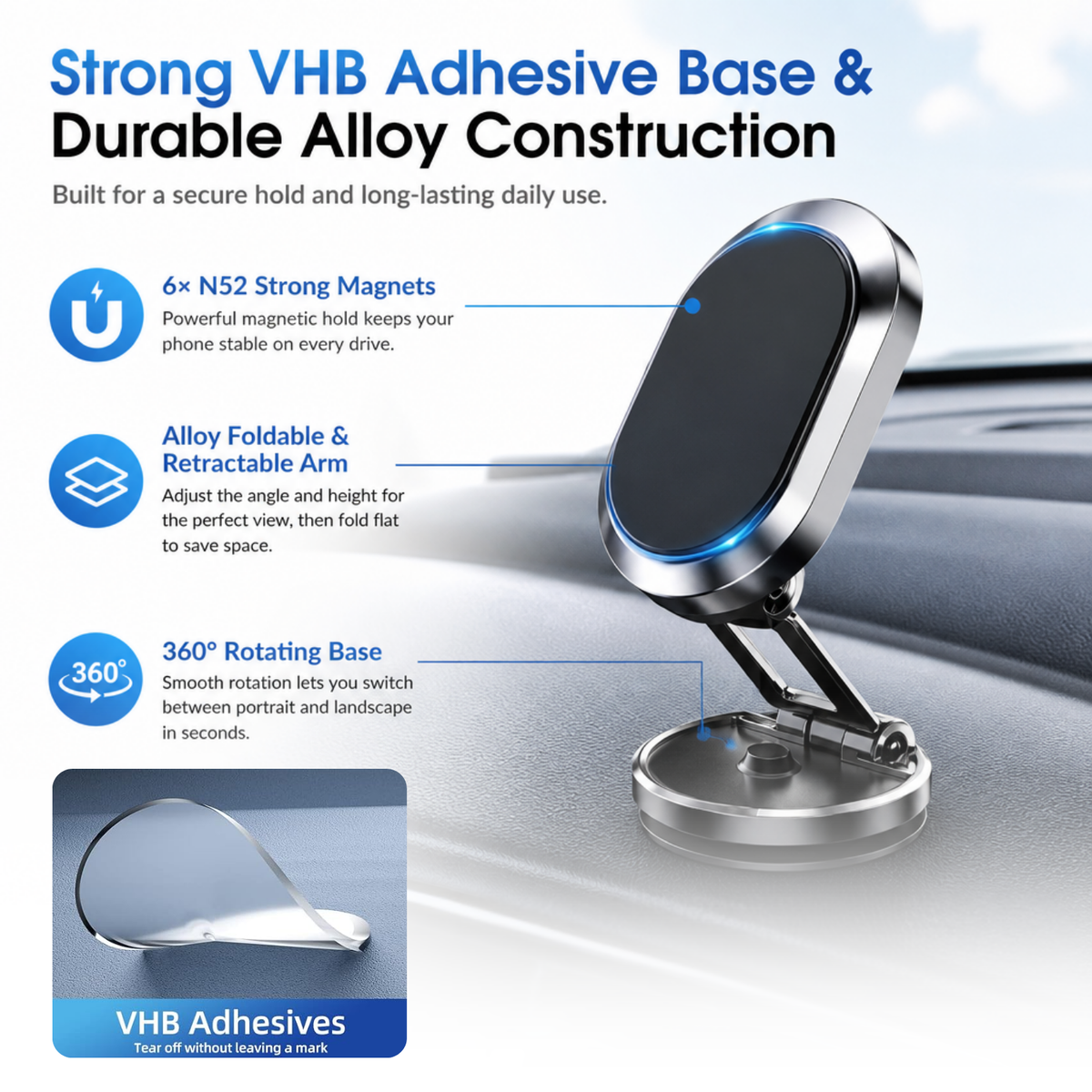 Alloy Folding Magnetic Car Phone Holder