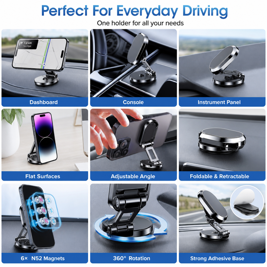 Alloy Folding Magnetic Car Phone Holder