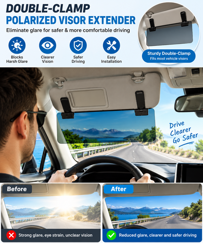 Car Sun Visor Extender with Polarized Glare Protection
