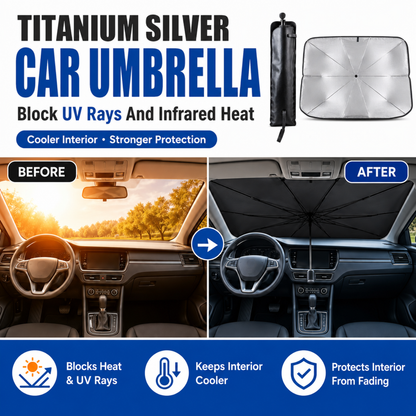 Titanium Silver Car Umbrella – Fold & Go
