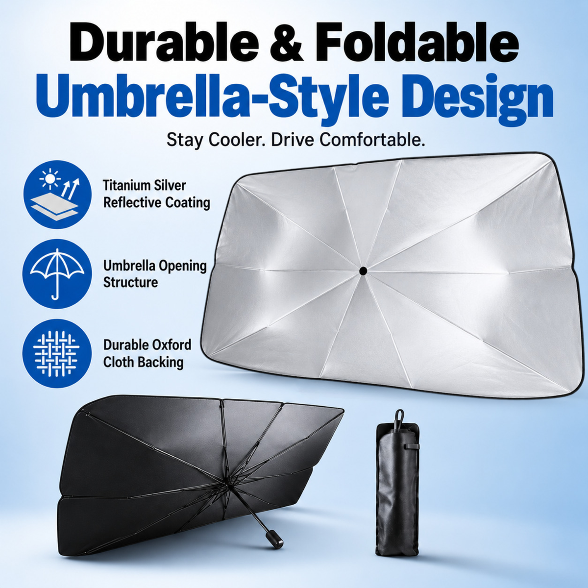 Titanium Silver Car Umbrella – Fold & Go