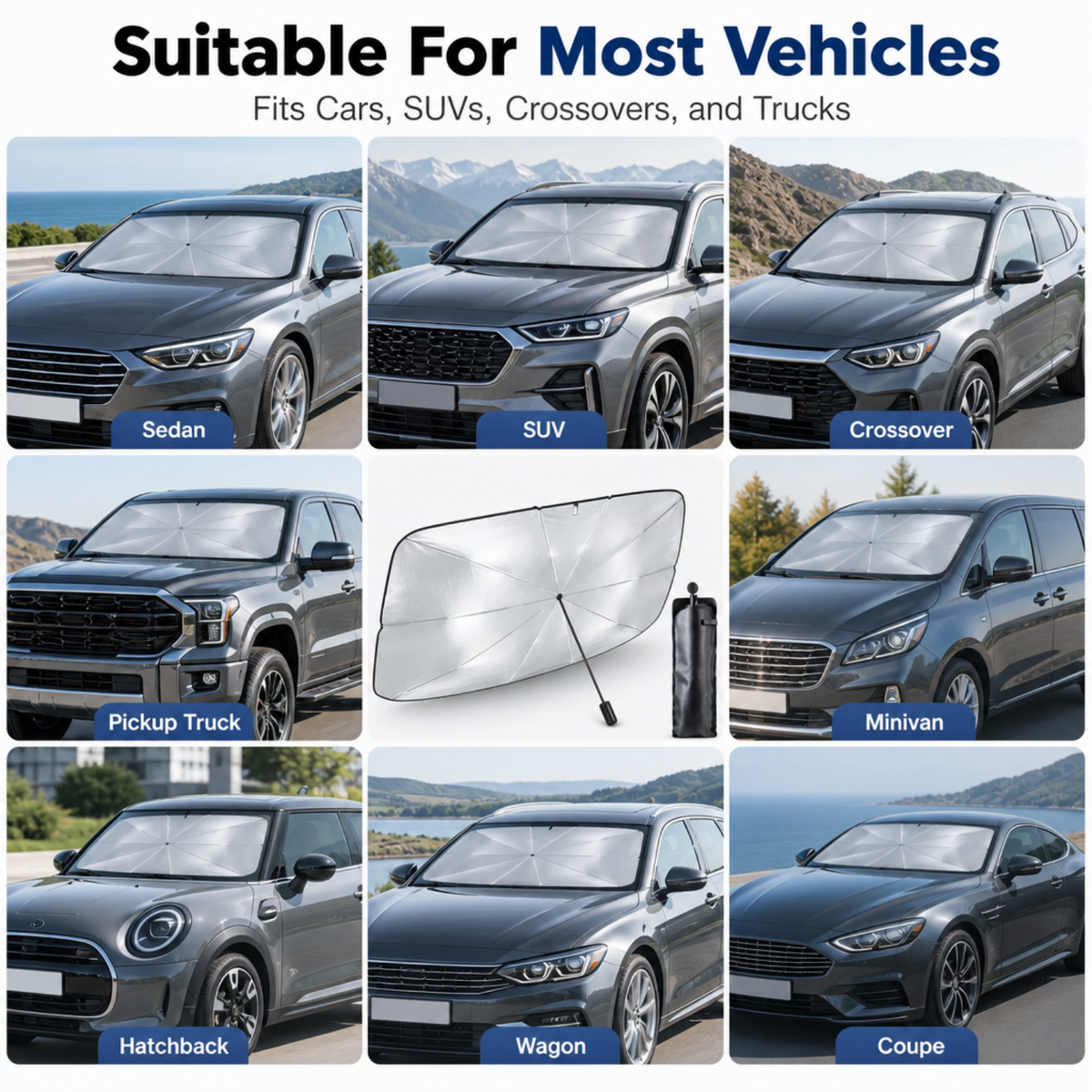 Titanium Silver Car Umbrella – Fold & Go