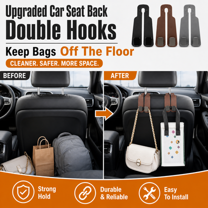 Upgraded Car Seat Back Double Hooks with Soft Faux Leather
