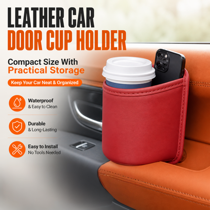 Leather Car Door Cup Holder