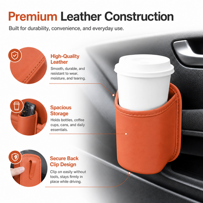Leather Car Door Cup Holder