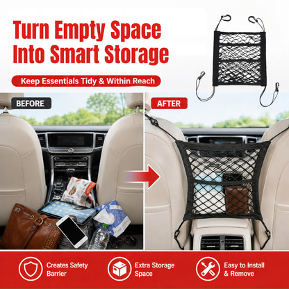 Car Seat Back Organizer & Pet/Child Barrier Net Pocket
