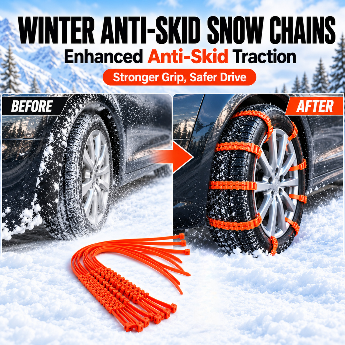 Winter Anti-Skid Snow Chains for Car & Motorcycle (5 PCS)
