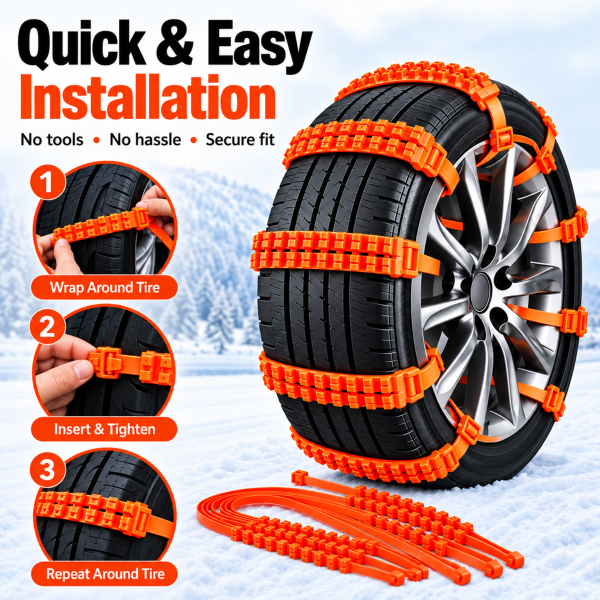 Winter Anti-Skid Snow Chains for Car & Motorcycle (5 PCS)