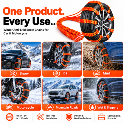 Winter Anti-Skid Snow Chains for Car & Motorcycle (5 PCS)