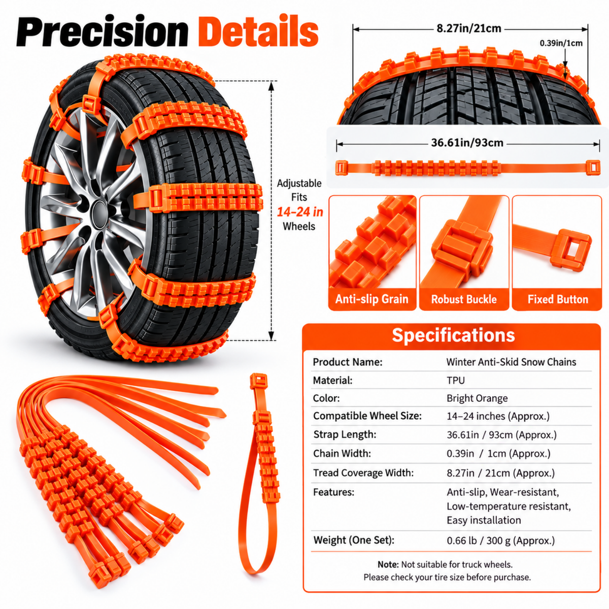 Winter Anti-Skid Snow Chains for Car & Motorcycle (5 PCS)