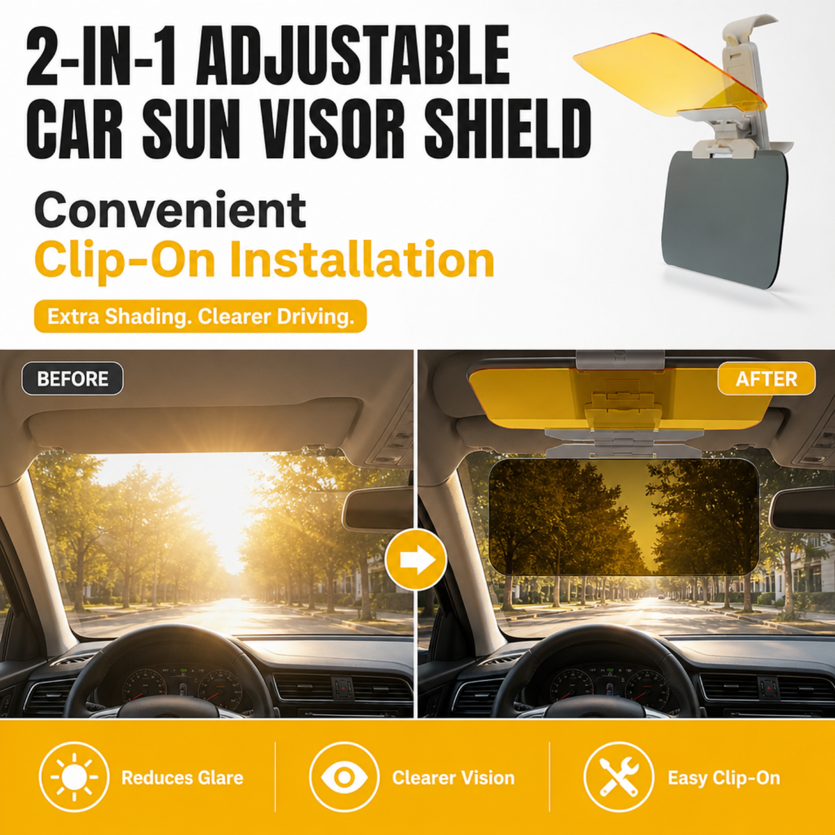 2-in-1 Adjustable Car Sun Visor Shield