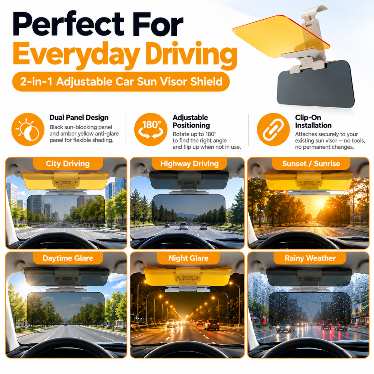 2-in-1 Adjustable Car Sun Visor Shield