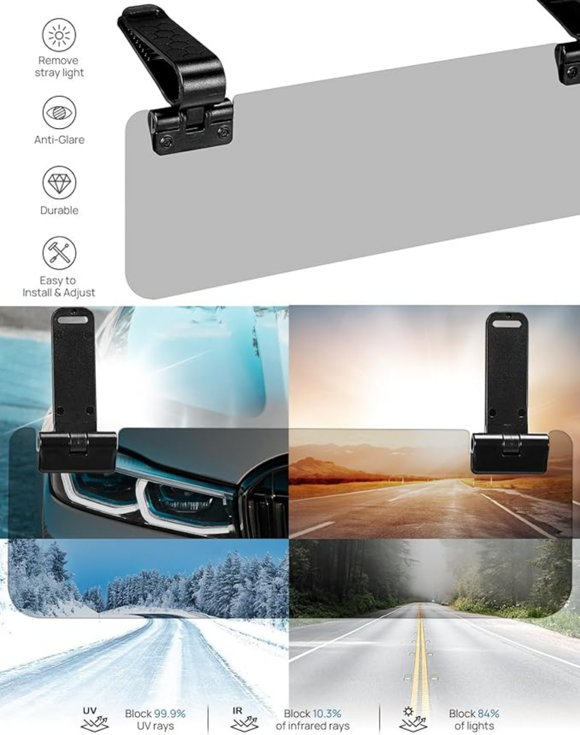 Car Sun Visor Extender with Polarized Glare Protection