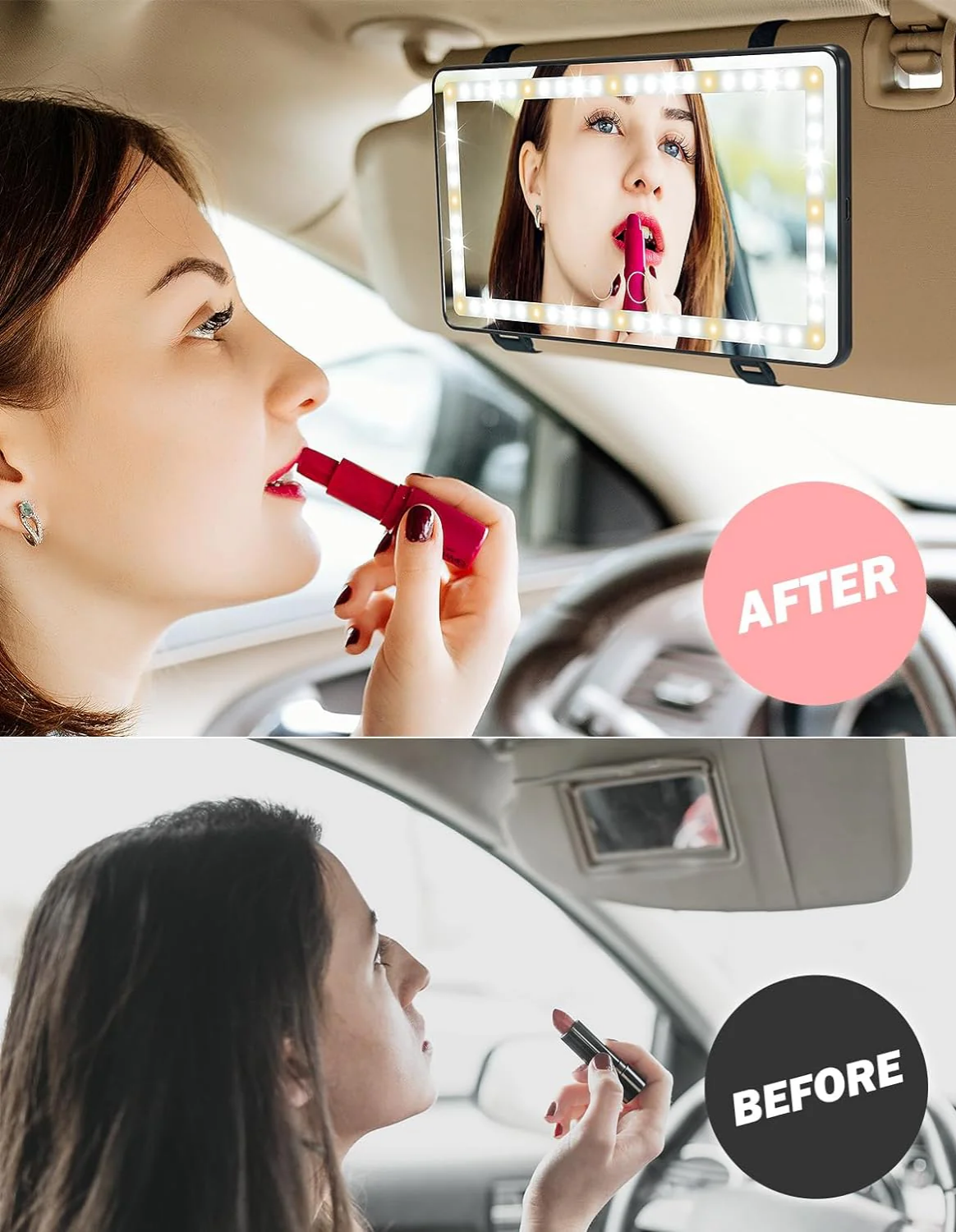 Car Sun Visor Vanity Mirror with 3 Light Modes & 60 LEDs