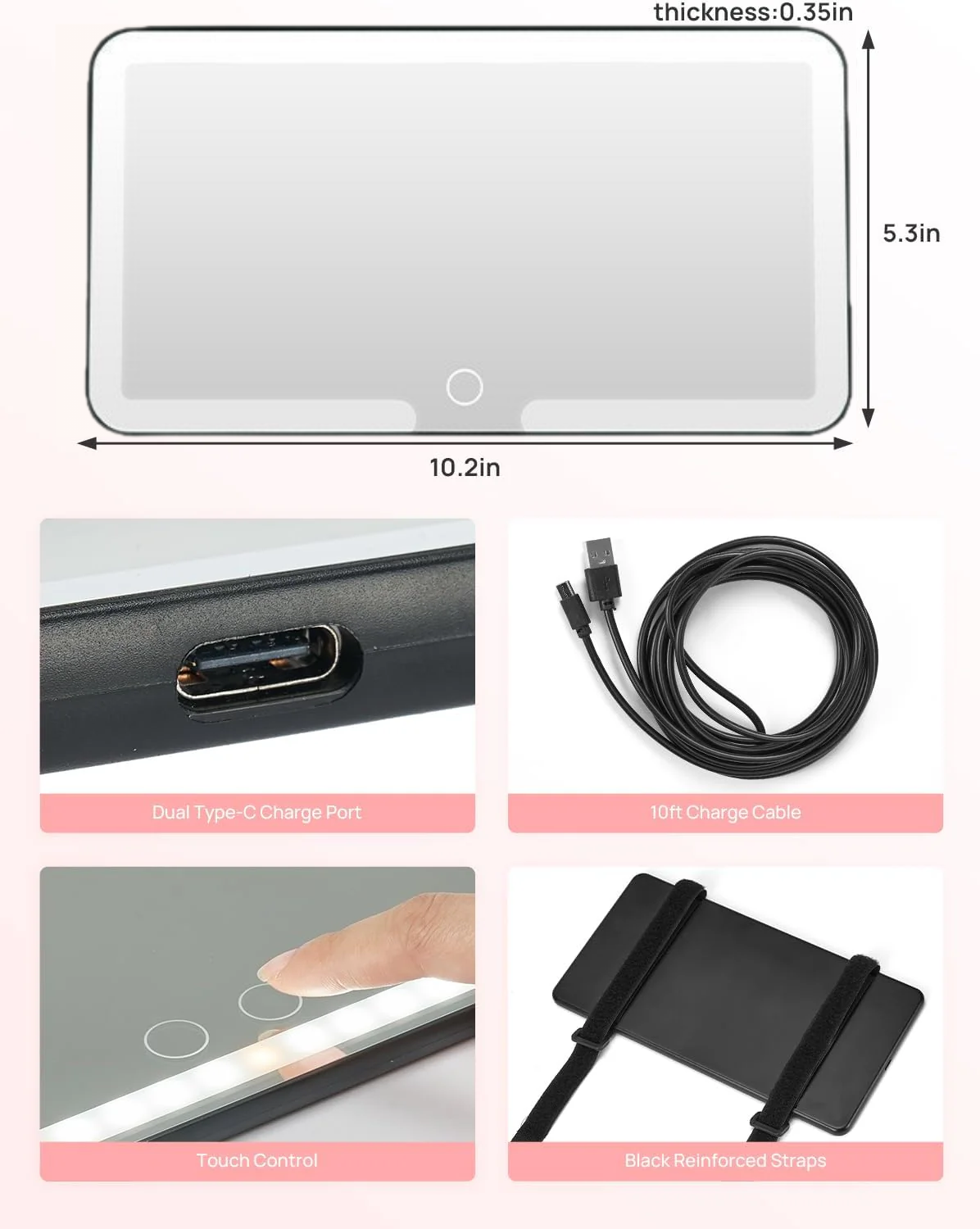 Car Sun Visor Vanity Mirror with 3 Light Modes & 60 LEDs