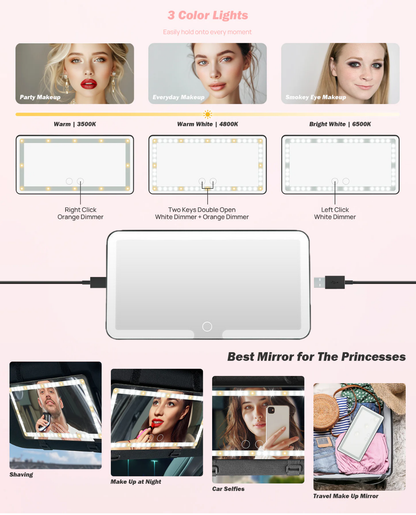 Car Sun Visor Vanity Mirror with 3 Light Modes & 60 LEDs