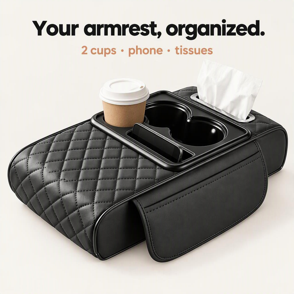 Multi-Functional Leather Car Armrest Organizer