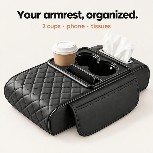 Multi-Functional Leather Car Armrest Organizer