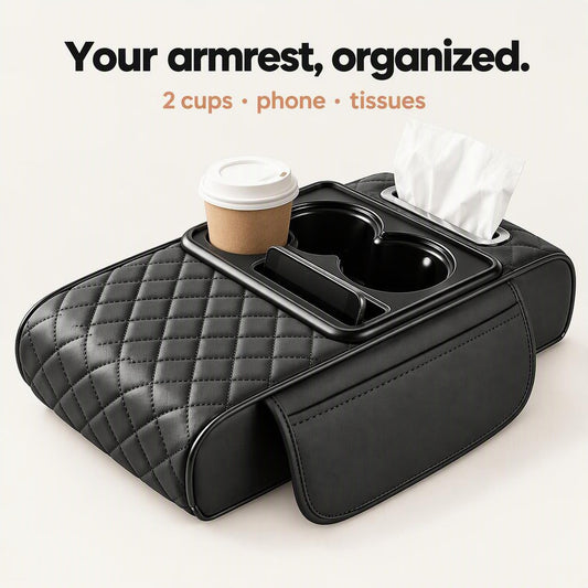 Multi-Functional Leather Car Armrest Organizer