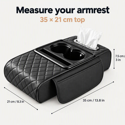 Multi-Functional Leather Car Armrest Organizer size and details