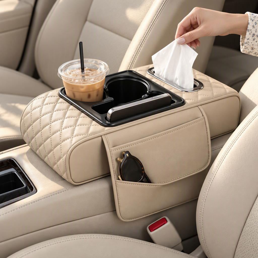 Multi-Functional Leather Car Armrest Organizer at home