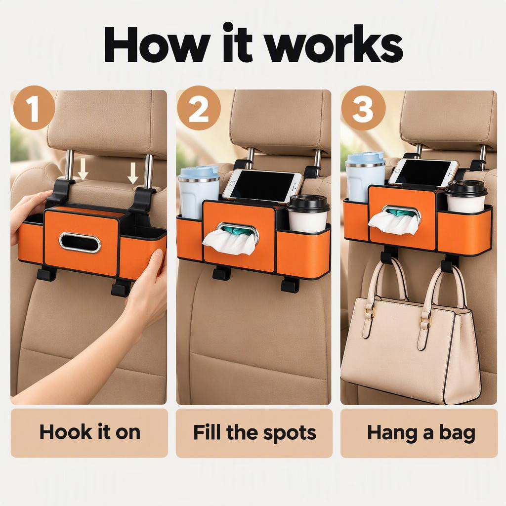 How to use the Multi-functional Car Seat Back Storage Box